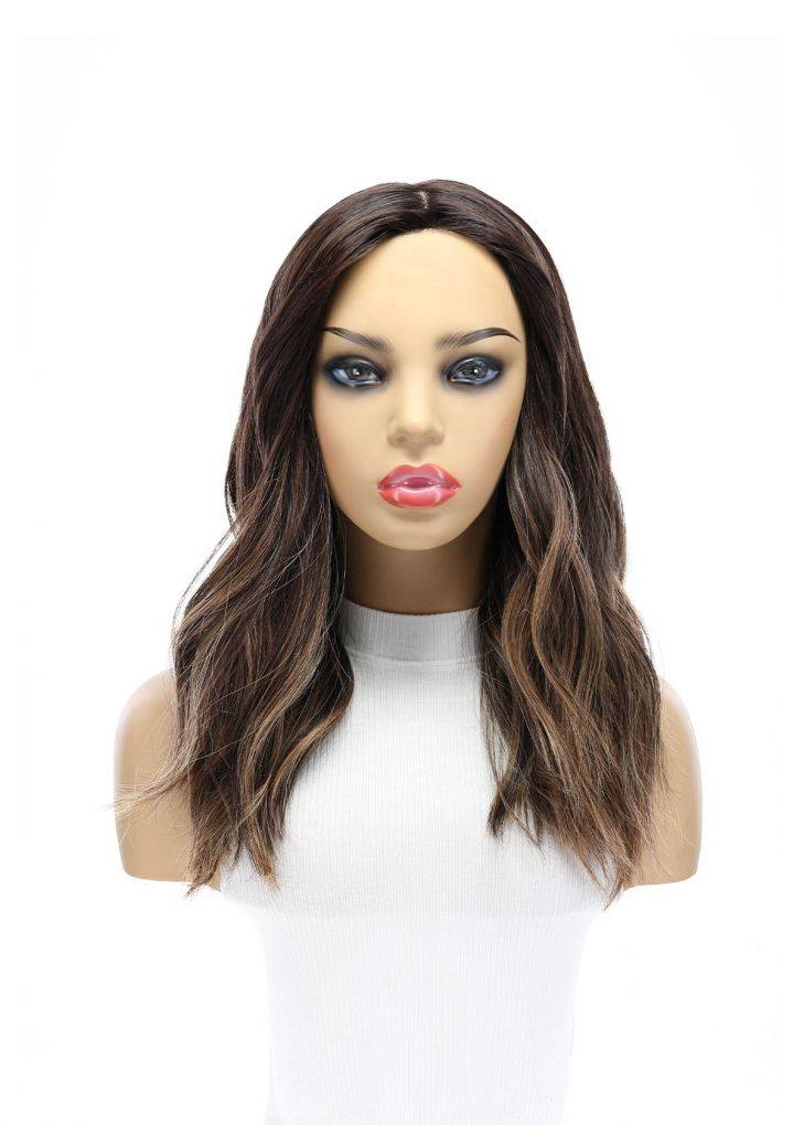 19" Nicole Silk Top Wig Dark Brown Balayage w/ Rooting