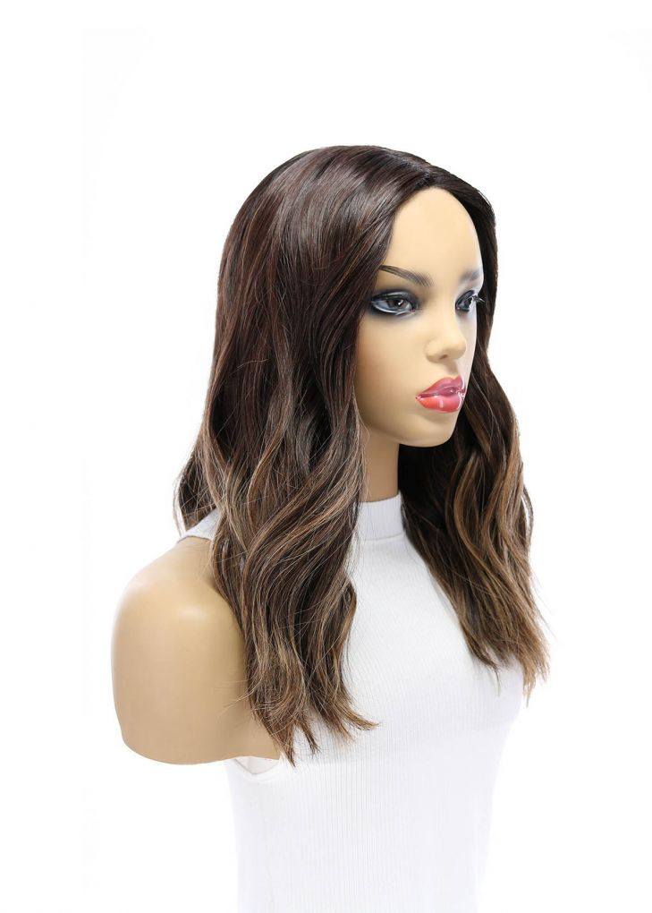 19" Nicole Silk Top Wig Dark Brown Balayage w/ Rooting