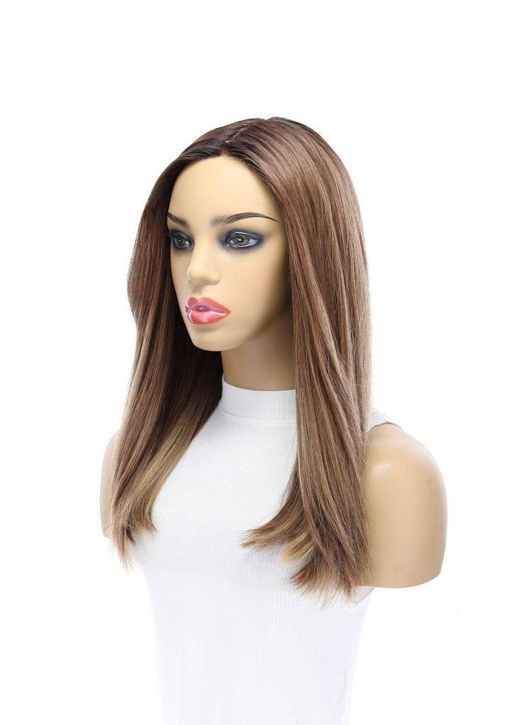 19" Nicole Silk Top Wig Light Brown Babylight w/ Rooting