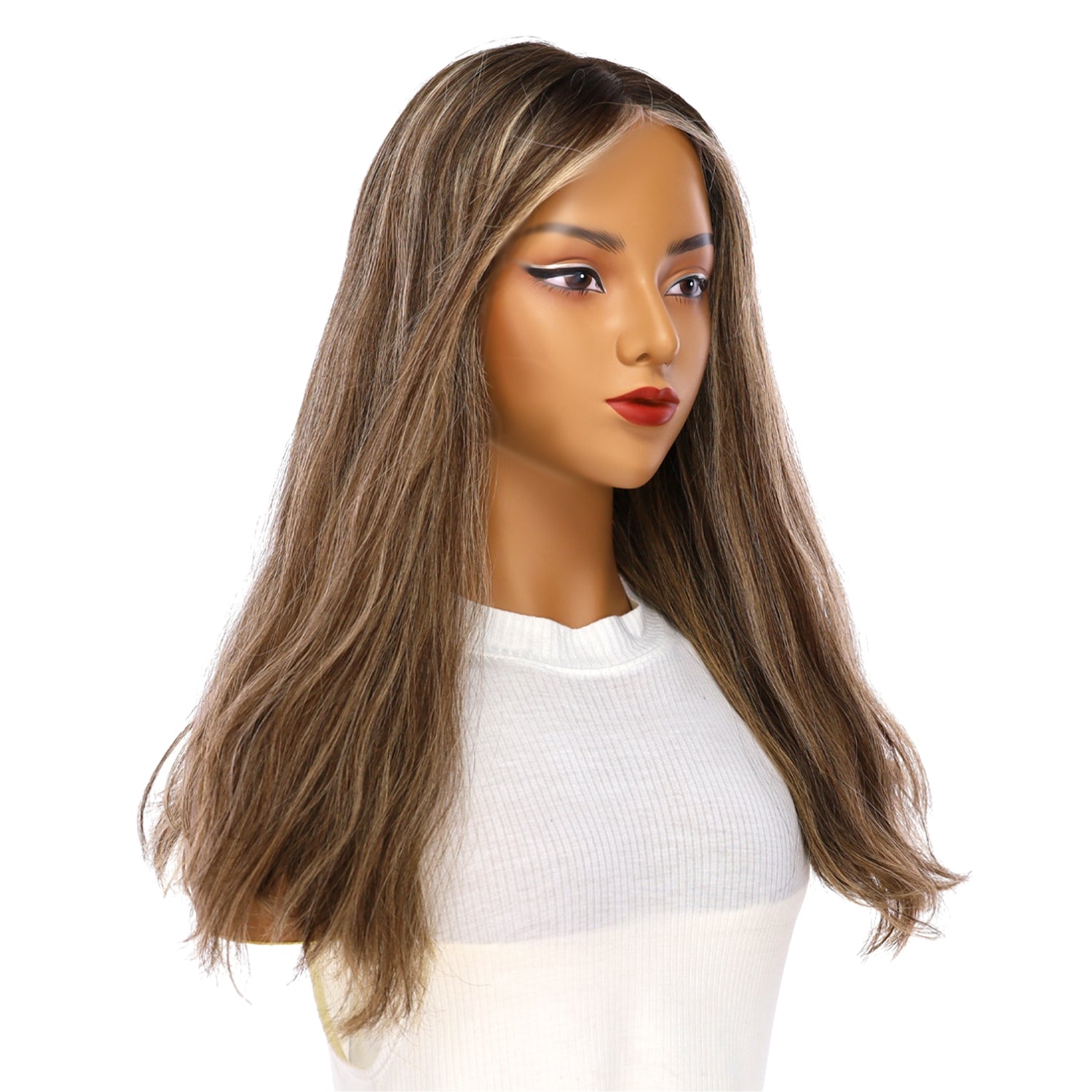20" Divine Lace Top Wig Medium Brown w/ Highlights Wavy