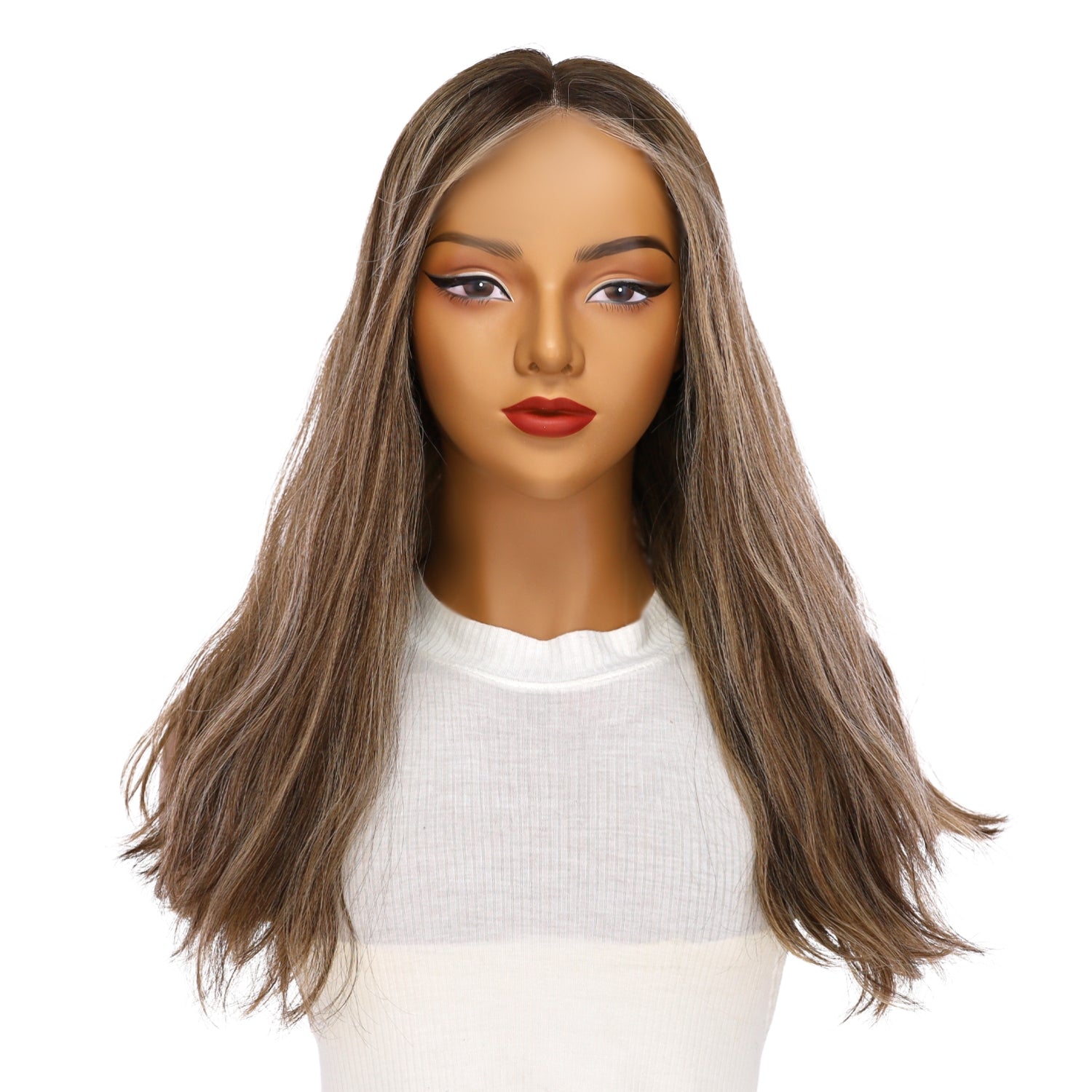 20" Divine Lace Top Wig Medium Brown w/ Highlights Wavy