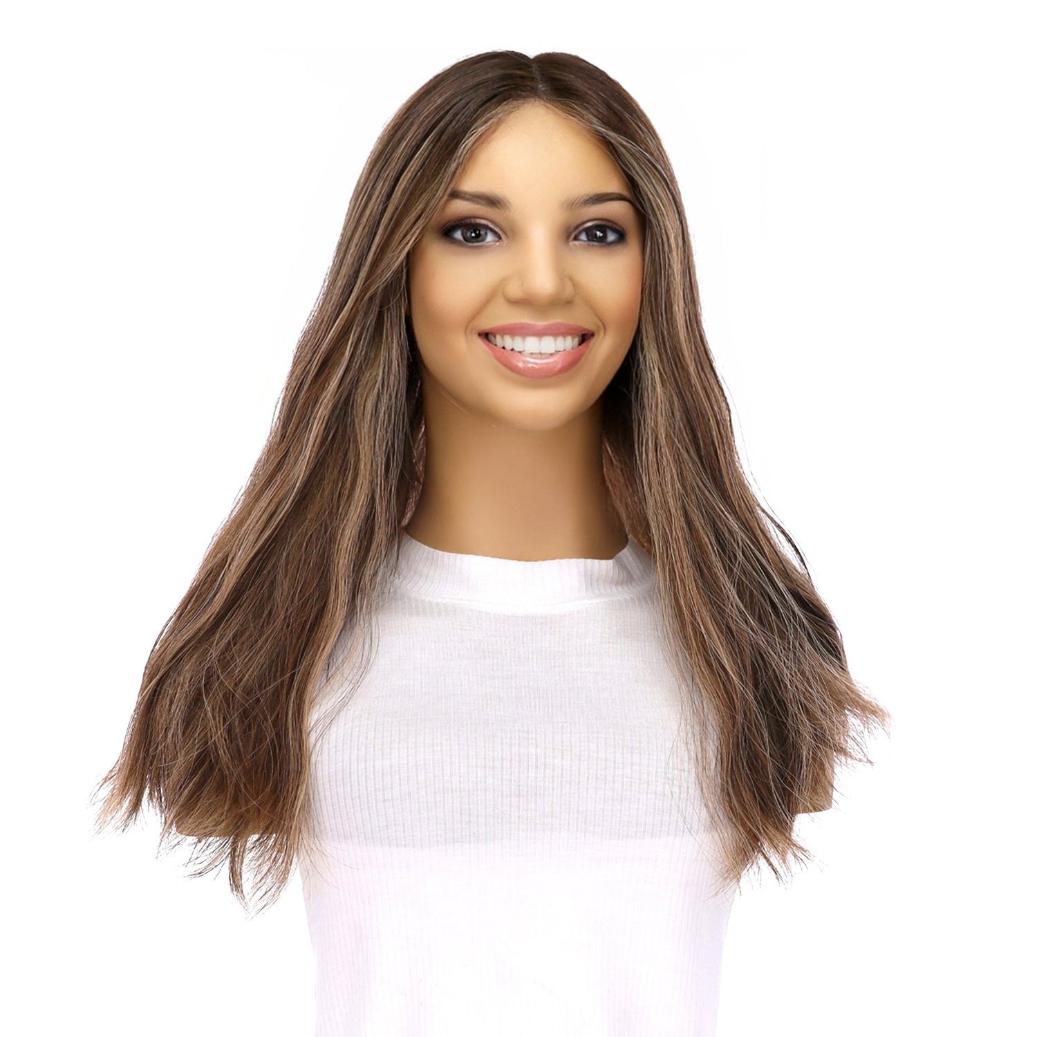 20" Divine Lace Top Topper Medium Brown w/ Highlights Wavy