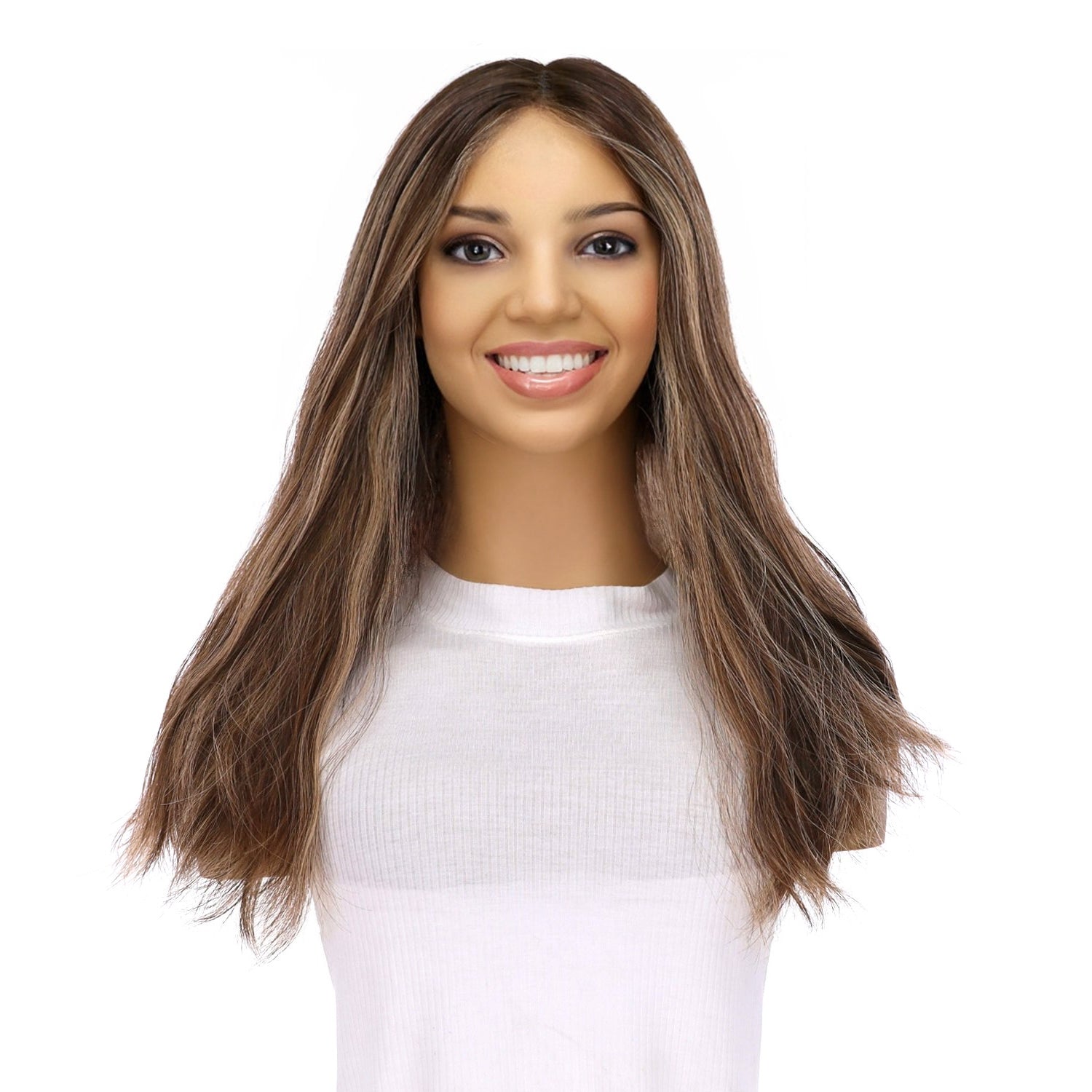 20" Divine Lace Top Topper Medium Brown w/ Highlights Wavy