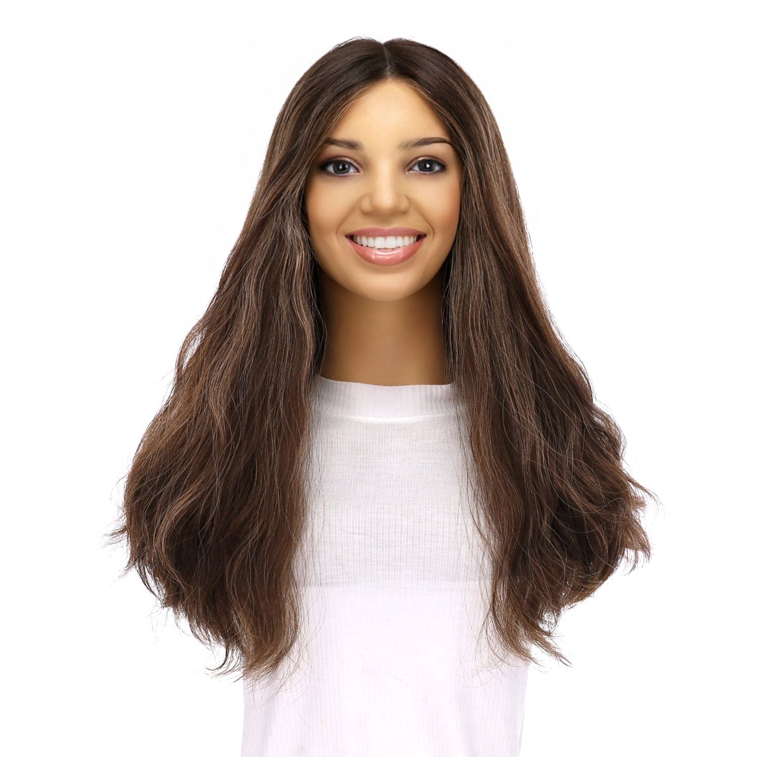 20" Divine Lace Top Wig Dark Brown w/ Highlights Wavy