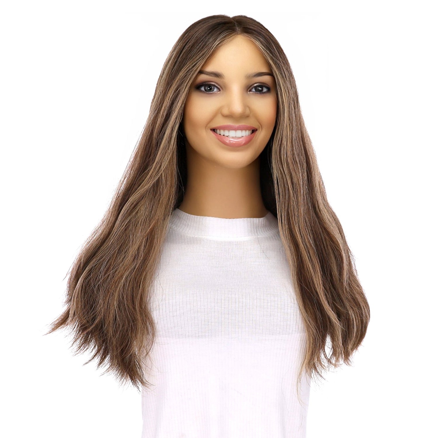 20" Divine Lace Top Wig Medium Brown w/ Highlights Wavy