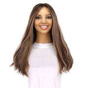 20" Divine Lace Top Wig Medium Brown w/ Highlights Wavy