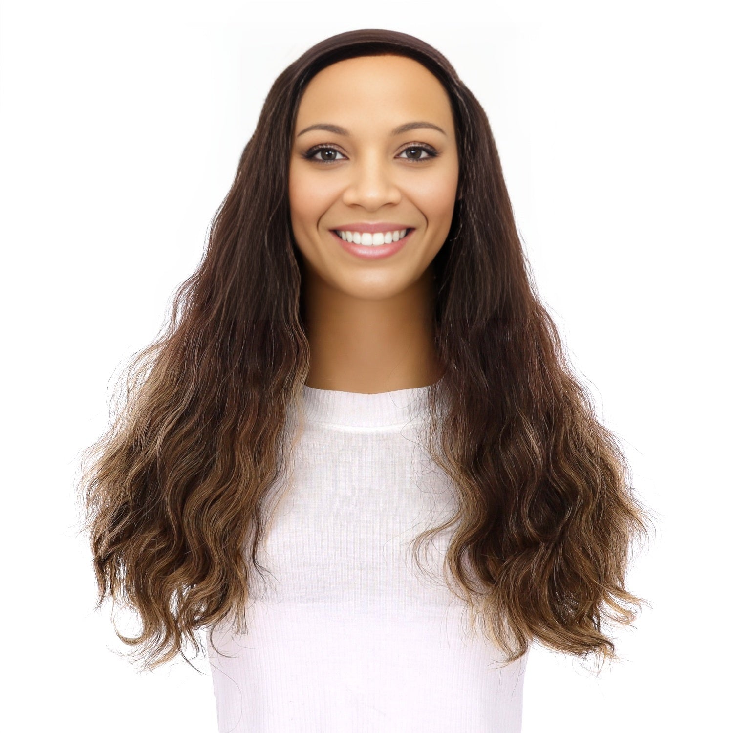 20" HatFall Wig Dark Brown Balayage Wavy