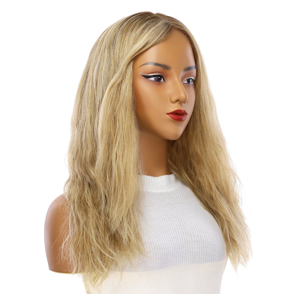 22" Ponytail Silk Top Wig Ash Blonde Wavy