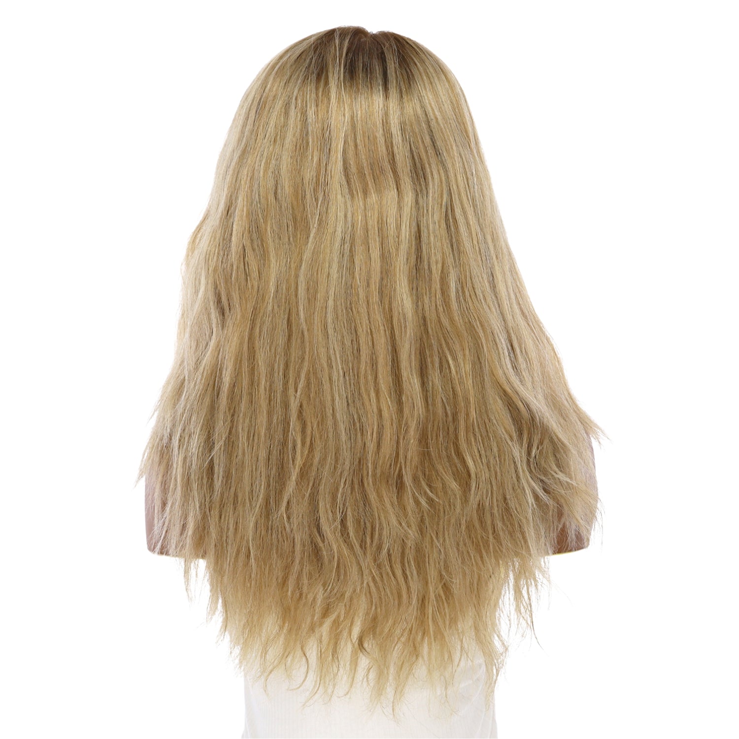 22" Ponytail Silk Top Wig Ash Blonde Wavy