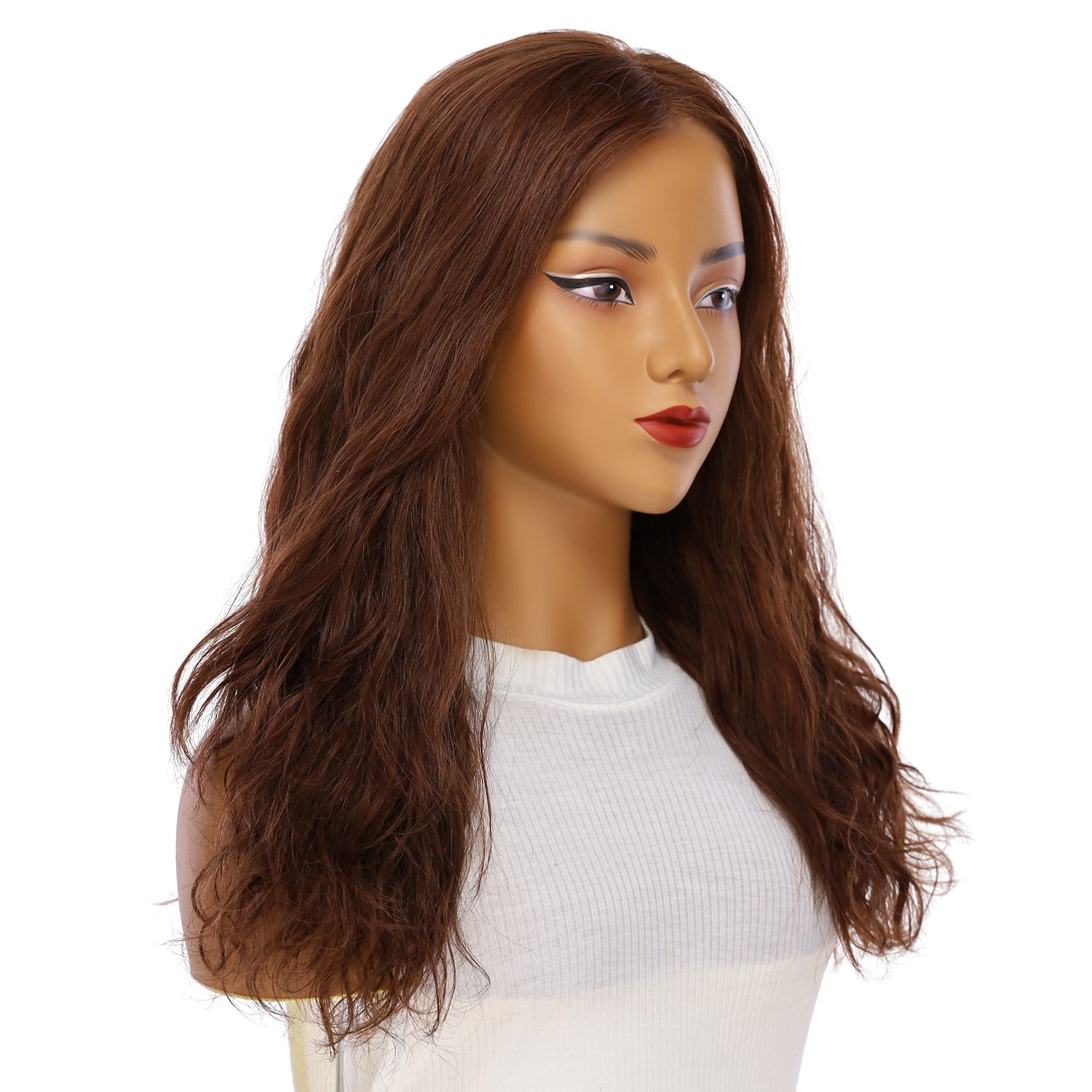 22" Ponytail Silk Part Wig Auburn Wavy
