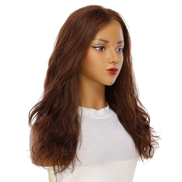 22" Ponytail Silk Part Wig Auburn Wavy
