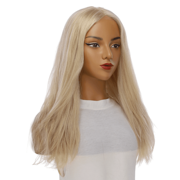 22" Ponytail Silk Part Wig Beige Blonde w/ No Rooting Wavy