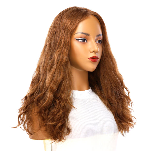 22" Ponytail Silk Part Wig Copper Wavy