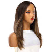 22" Ponytail Silk Part Wig Dark Brown Balayage