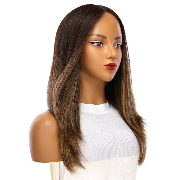 22" Ponytail Silk Part Wig Dark Brown Balayage