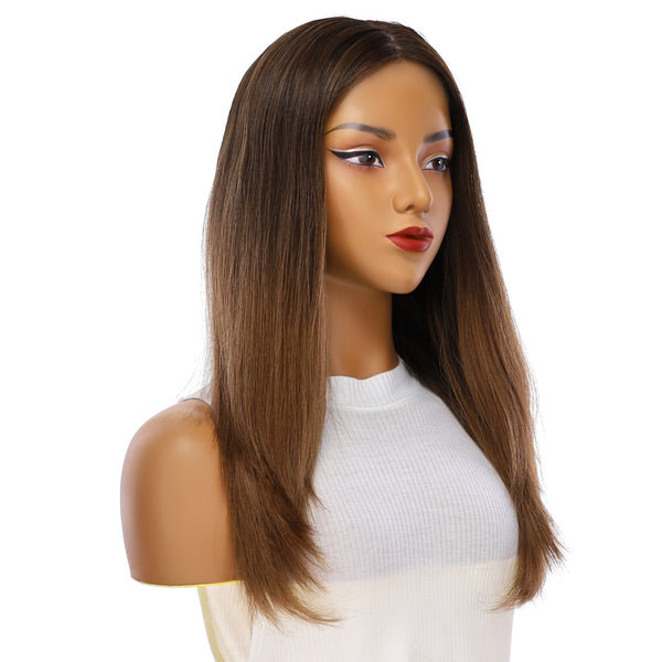 22" Ponytail Silk Part Wig Dark Brown Ombre