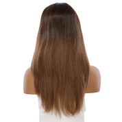 22" Ponytail Silk Part Wig Dark Brown Ombre