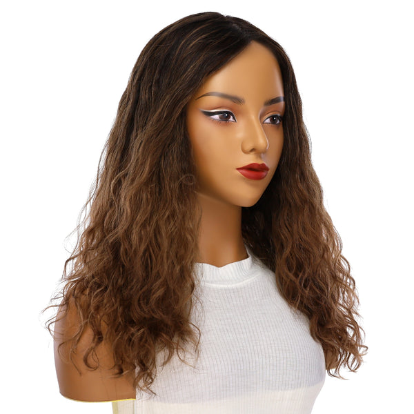 22" Ponytail Silk Part Wig Dark Brown Ombre Wavy