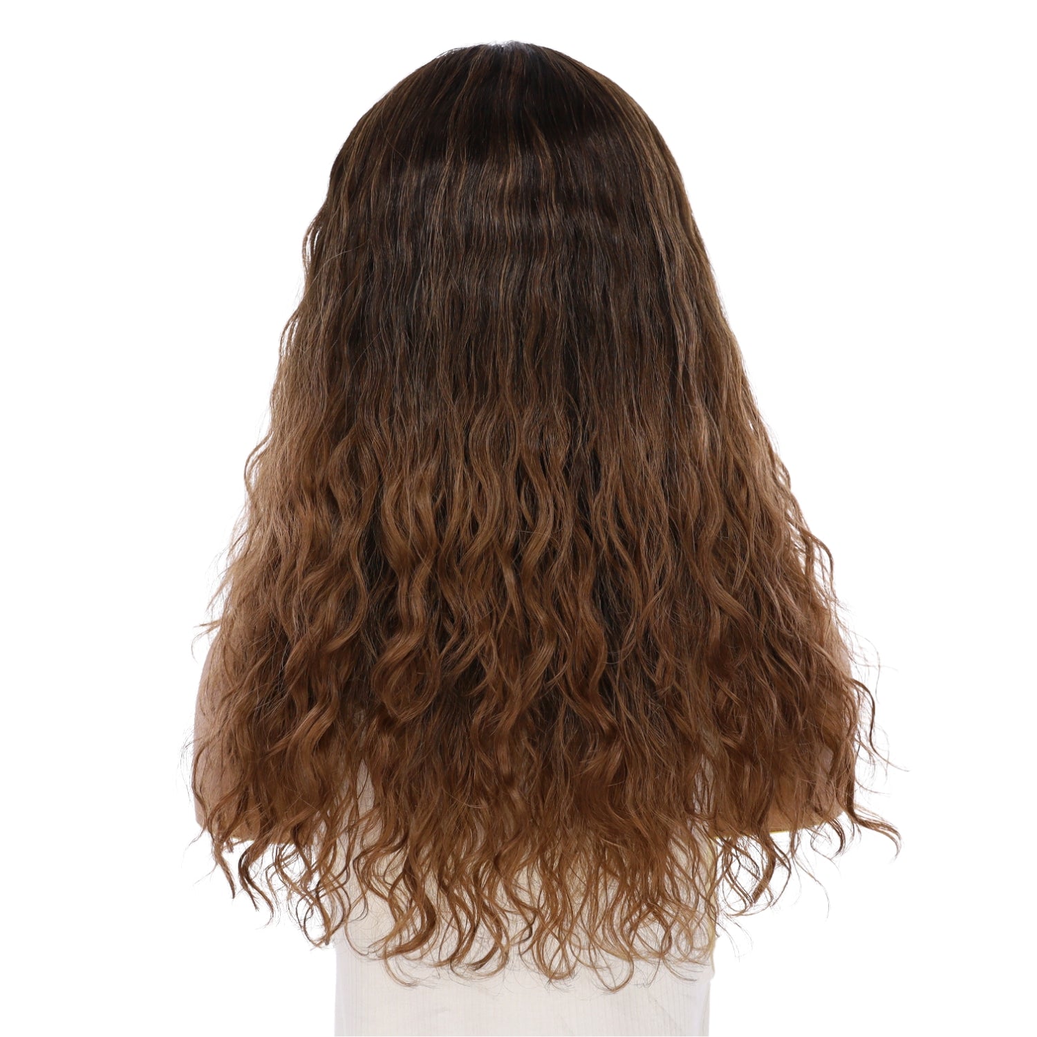 22" Ponytail Silk Part Wig Dark Brown Ombre Wavy