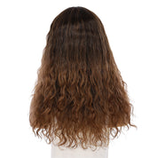 22" Ponytail Silk Part Wig Dark Brown Ombre Wavy