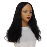 22" Ponytail Silk Part Wig Jet Black Wavy