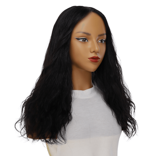 22" Ponytail Silk Part Wig Jet Black Wavy