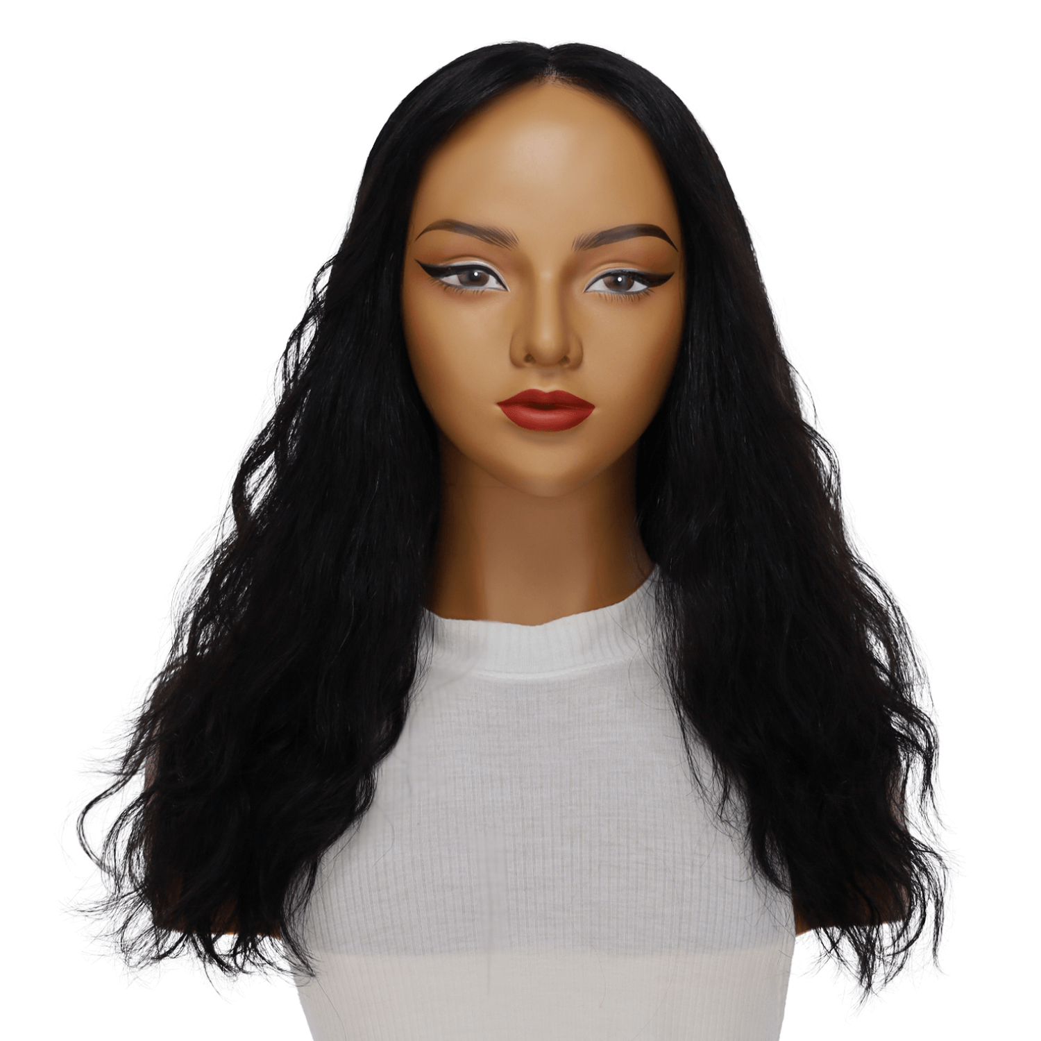 22" Ponytail Silk Part Wig Jet Black Wavy