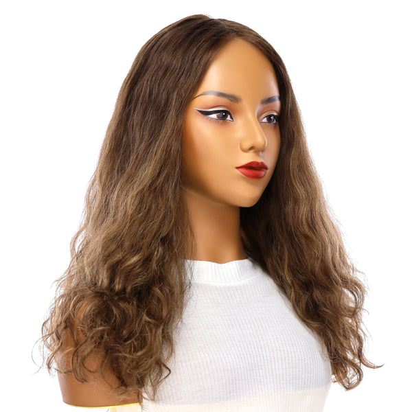 22" Ponytail Silk Part Wig Medium Brown Babylight Wavy