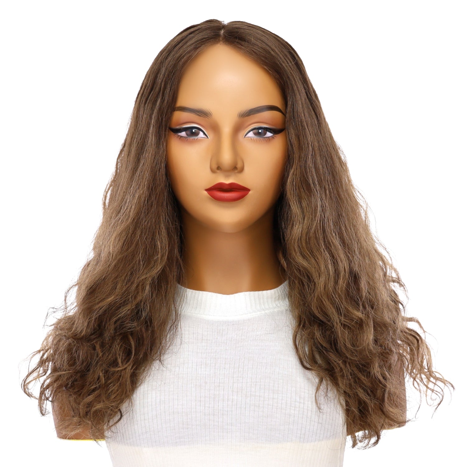 22" Ponytail Silk Part Wig Medium Brown Babylight Wavy