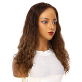22" Ponytail Silk Part Wig Medium Brown Balayage Wavy