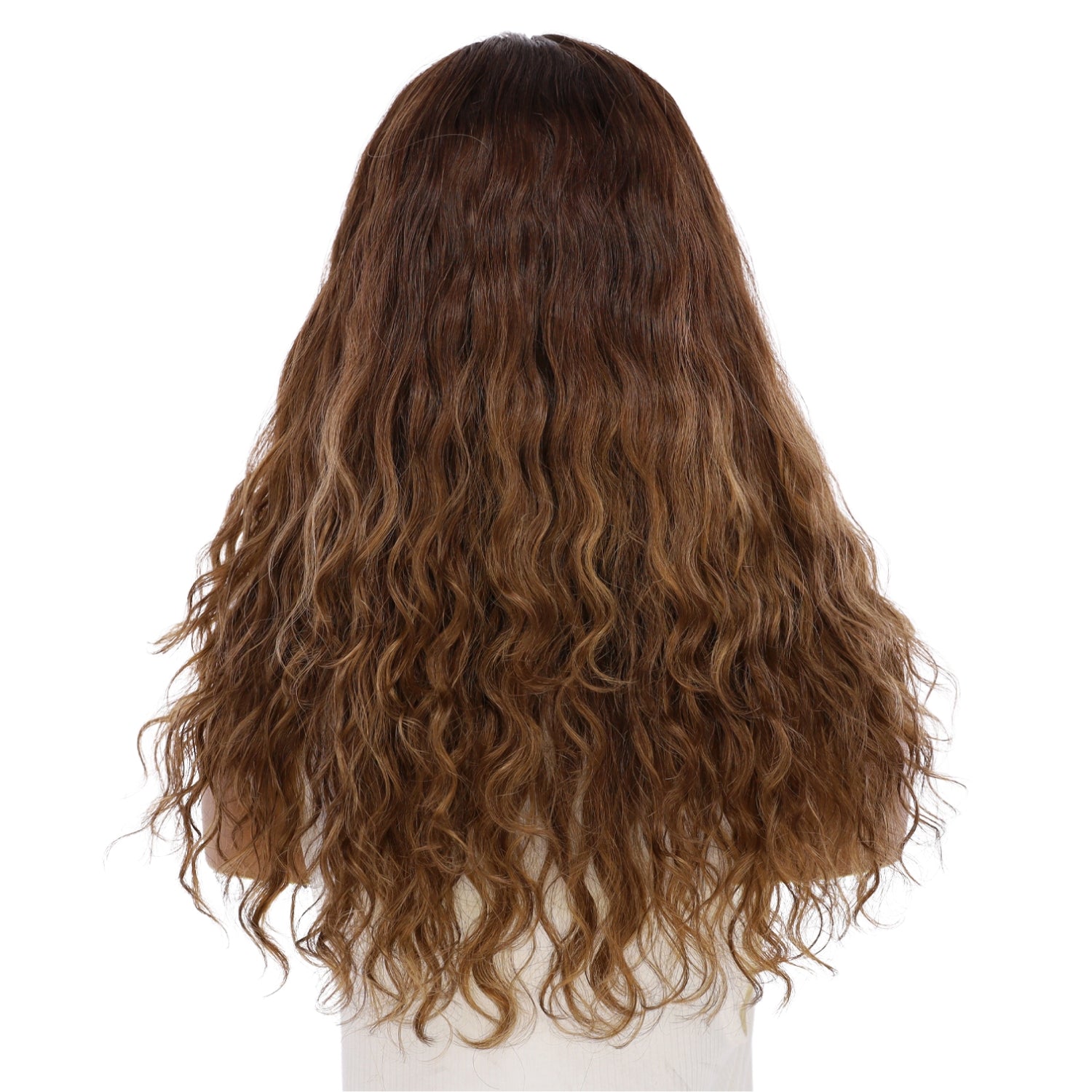 22" Ponytail Silk Part Wig Medium Brown Balayage Wavy