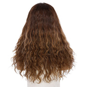 22" Ponytail Silk Part Wig Medium Brown Balayage Wavy