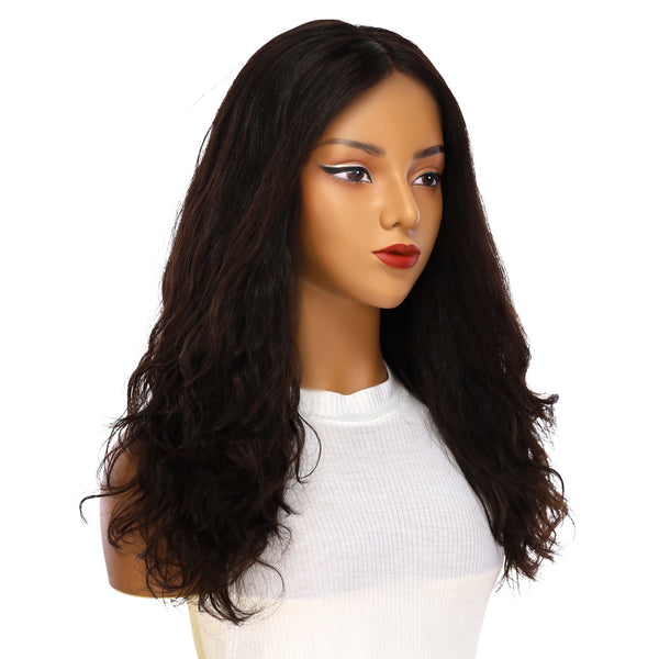 22" Ponytail Silk Part Wig Soft Black Wavy
