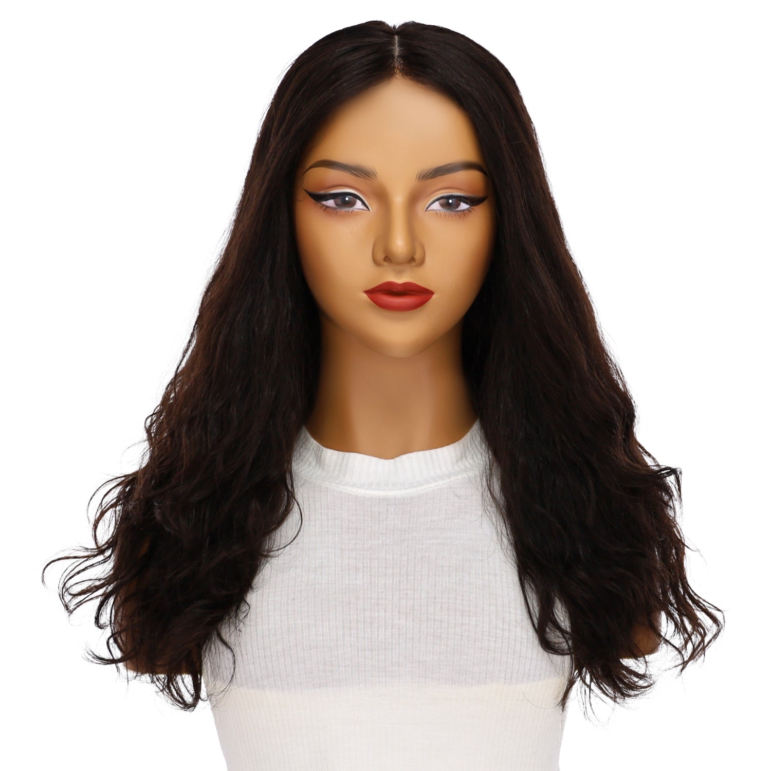22" Ponytail Silk Part Wig Soft Black Wavy