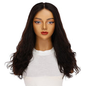22" Ponytail Silk Part Wig Soft Black Wavy