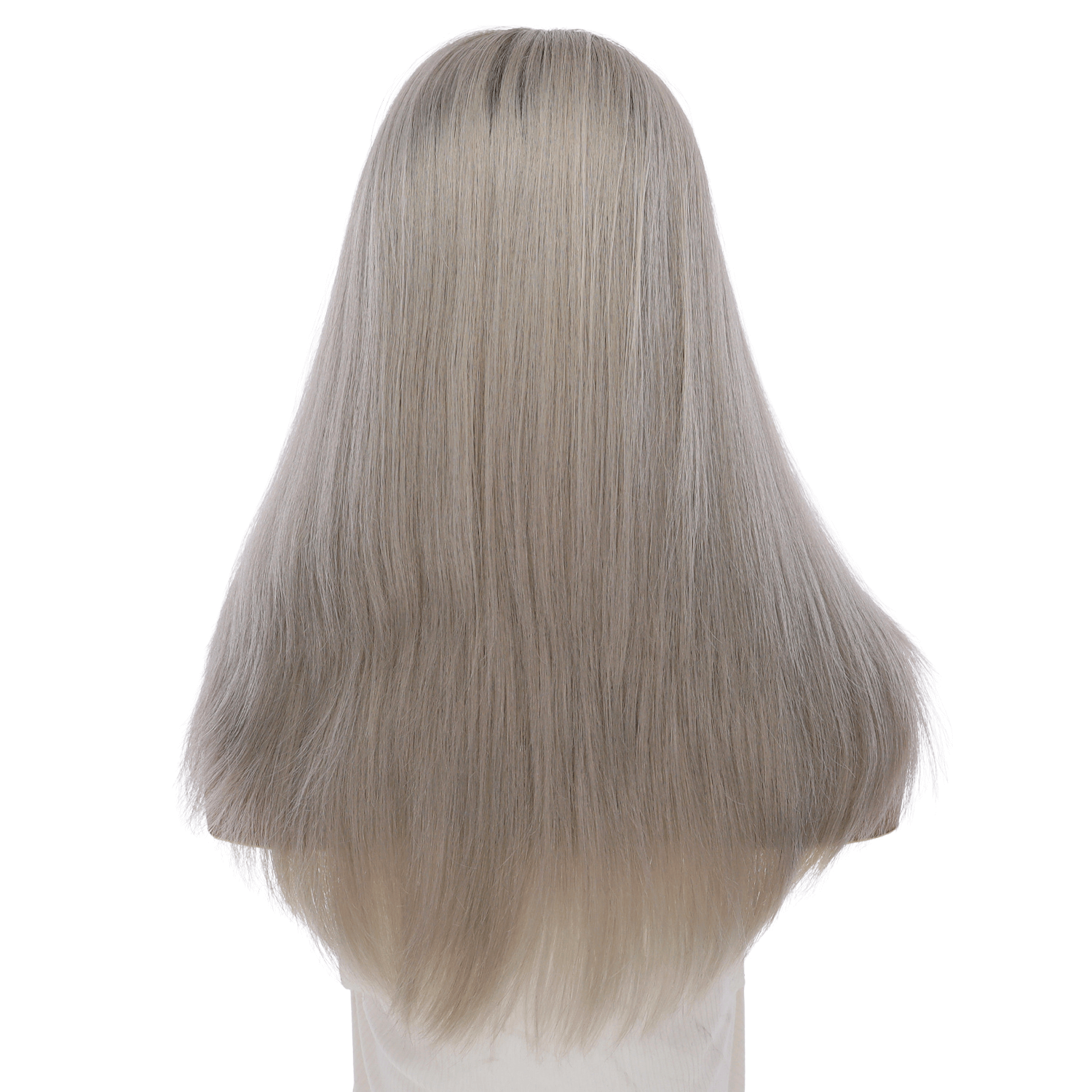 22" Ponytail Silk Part Wig Silver Smoke