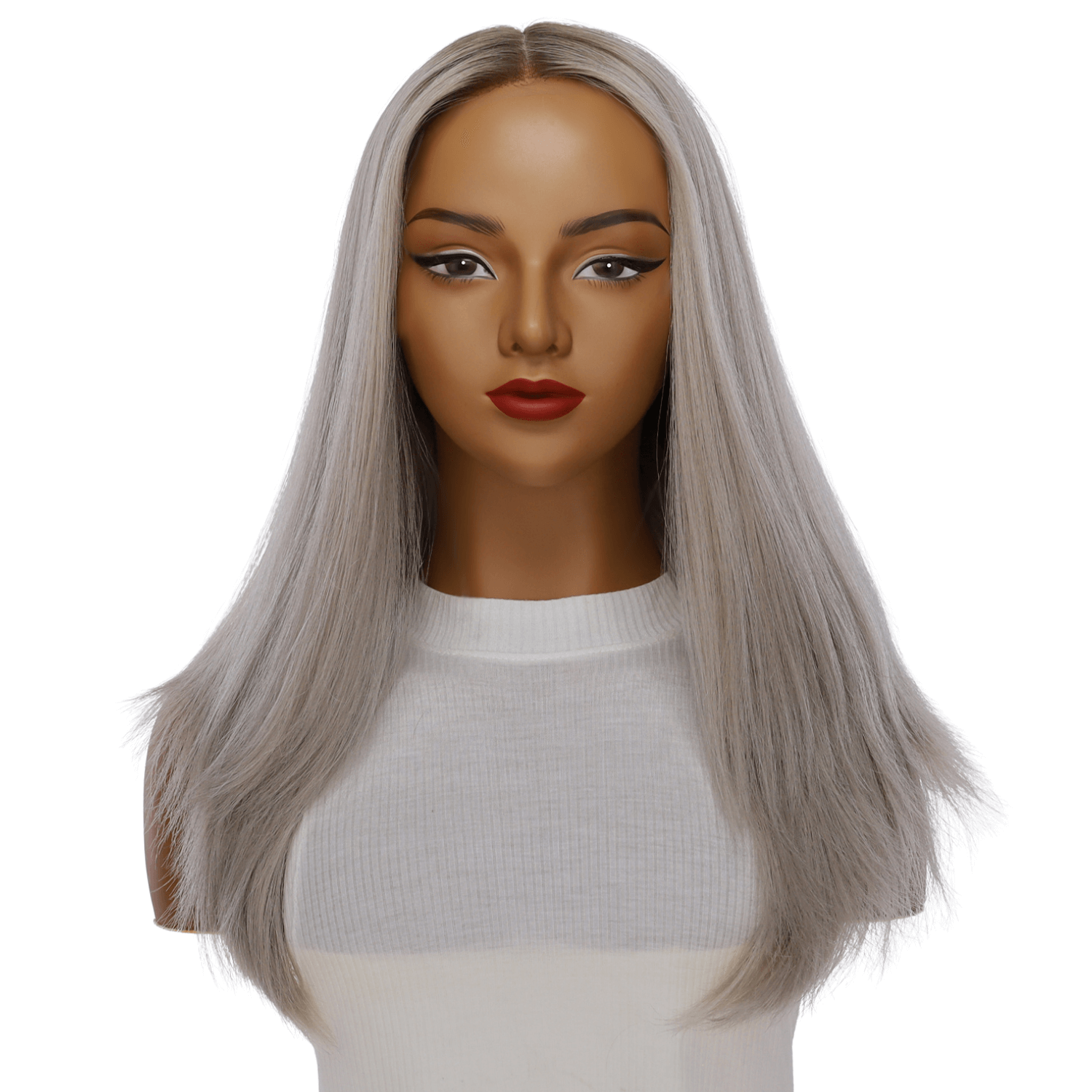22" Ponytail Silk Part Wig Silver Smoke