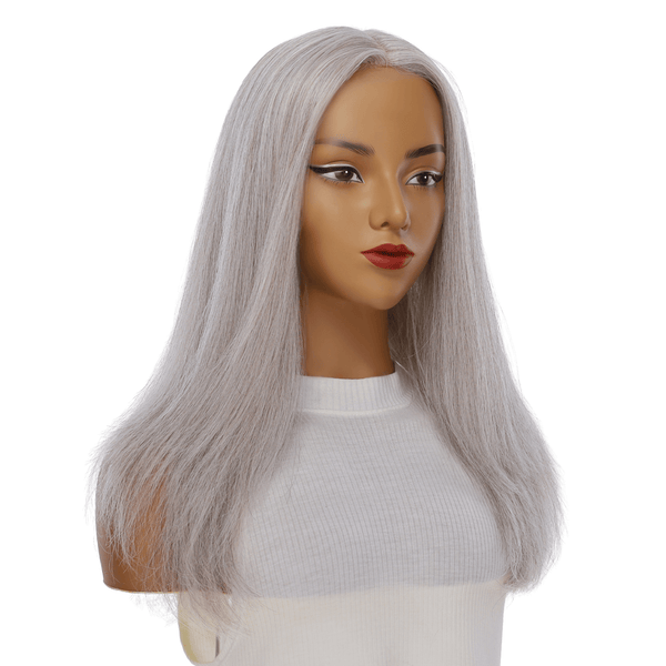 22" Ponytail Silk Part Wig Snow Grey