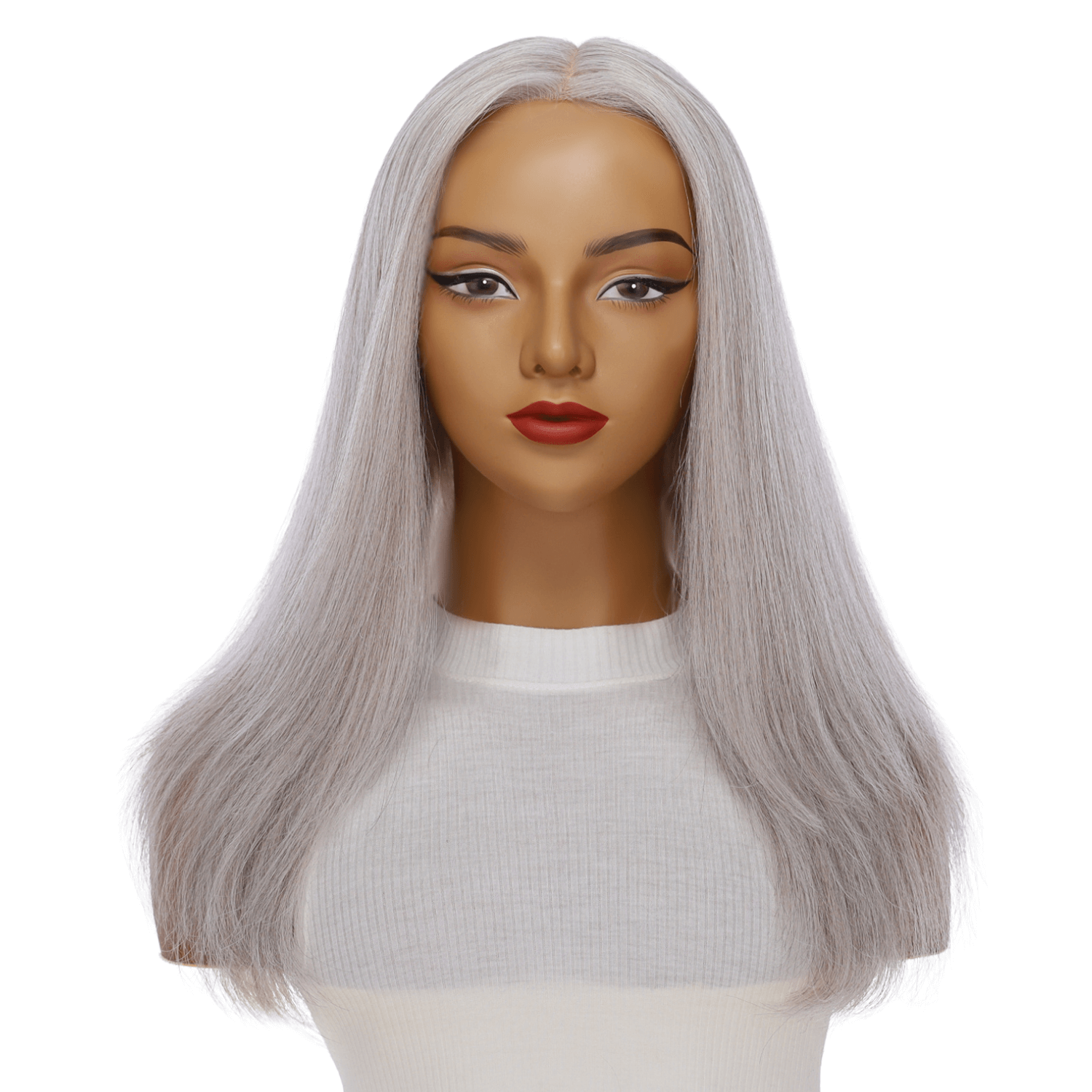 22" Ponytail Silk Part Wig Snow Grey