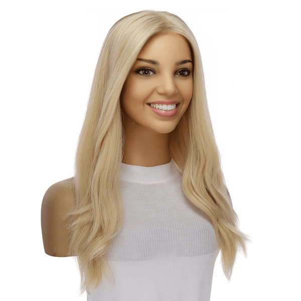 22" Ponytail Silk Part Wig Beige Blonde w/ No Rooting