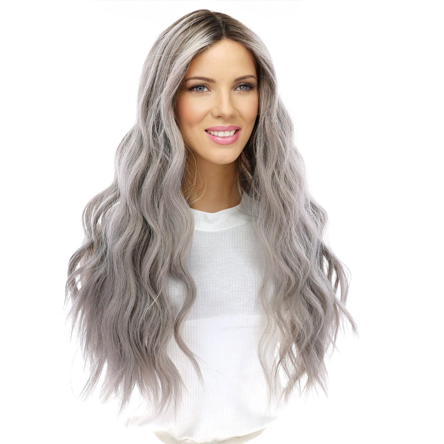 24" Divine Lace Top Wig Silver Smoke w/ Reverse Balayage