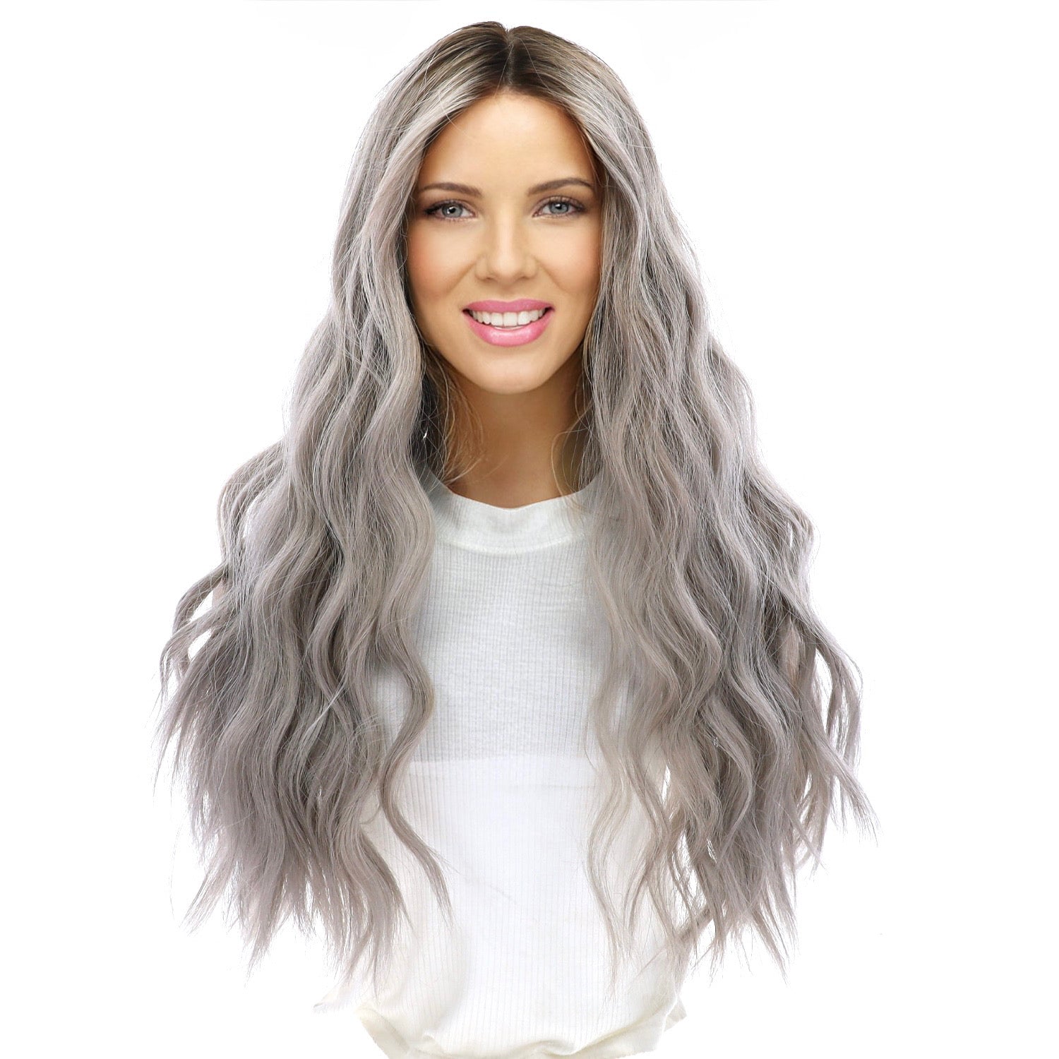 24" Divine Lace Top Wig Silver Smoke w/ Reverse Balayage