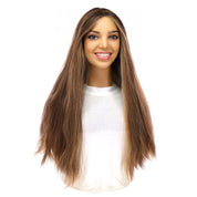 24" Divine Lace Top Wig Medium Brown w/ Highlights Slightly Wavy