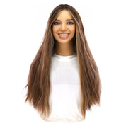 24" Divine Lace Top Wig Medium Brown w/ Highlights Slightly Wavy