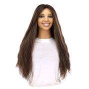 24" Divine Lace Top Wig Dark Brown w/ Highlights Wavy