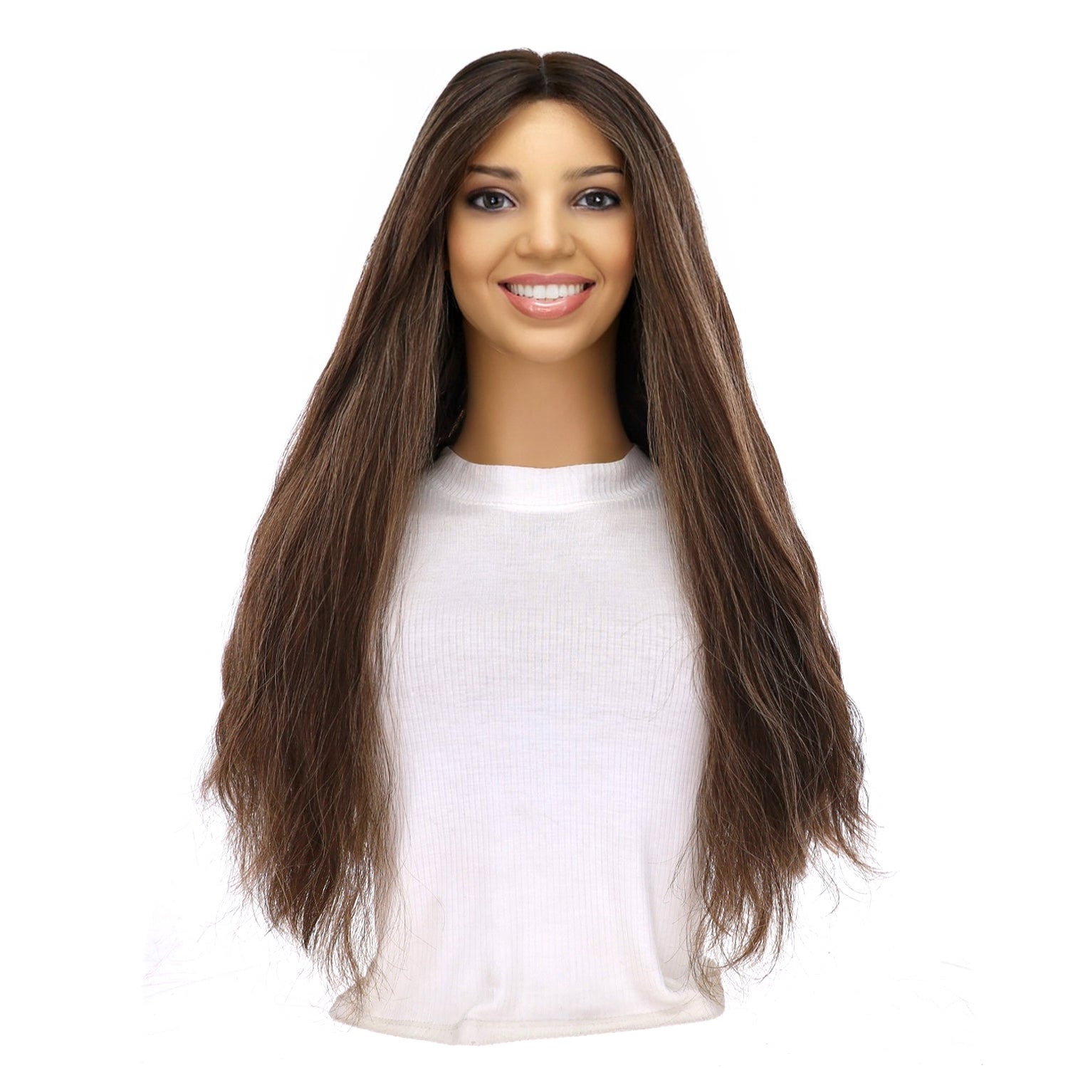 24" Divine Lace Top Wig Dark Brown w/ Highlights Wavy