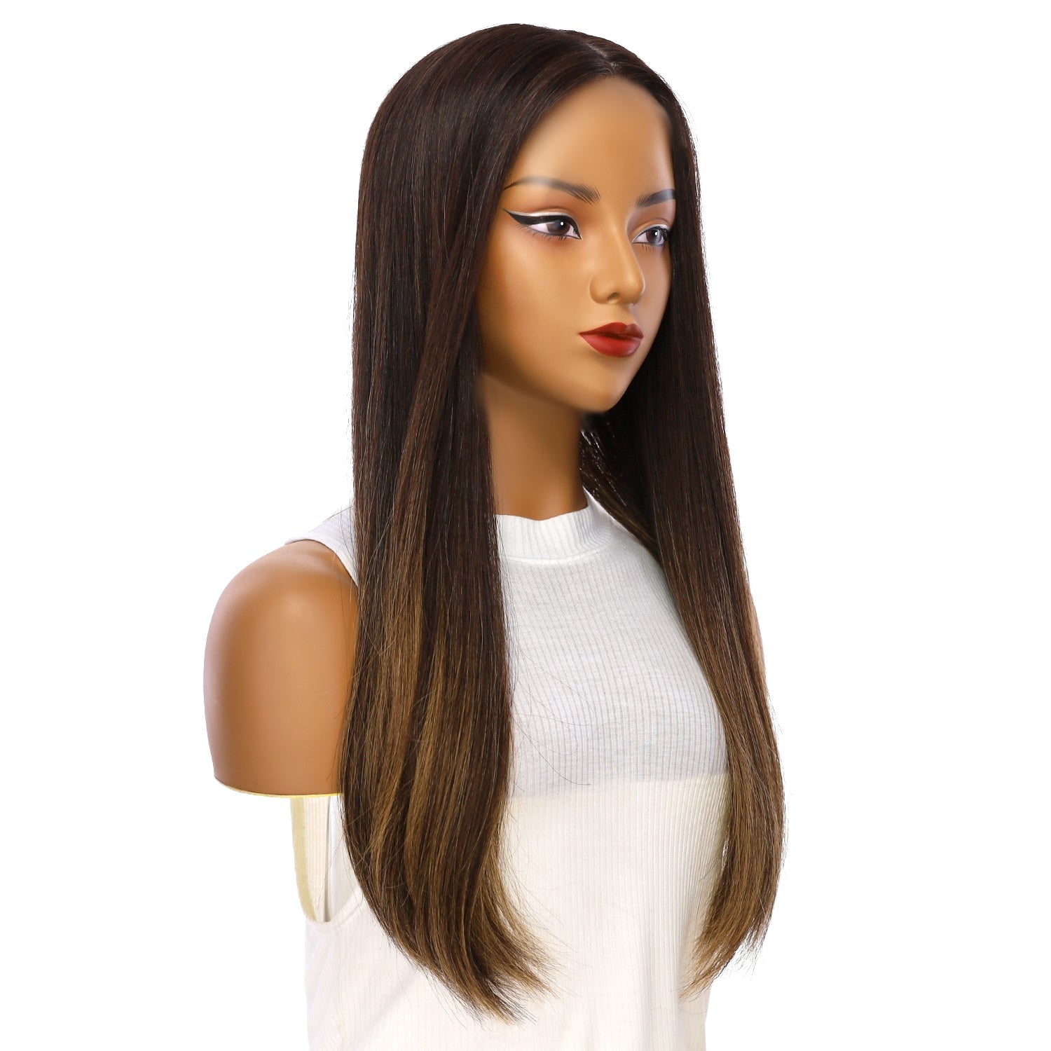 24" Jade Silk Top Topper Dark Brown Balayage