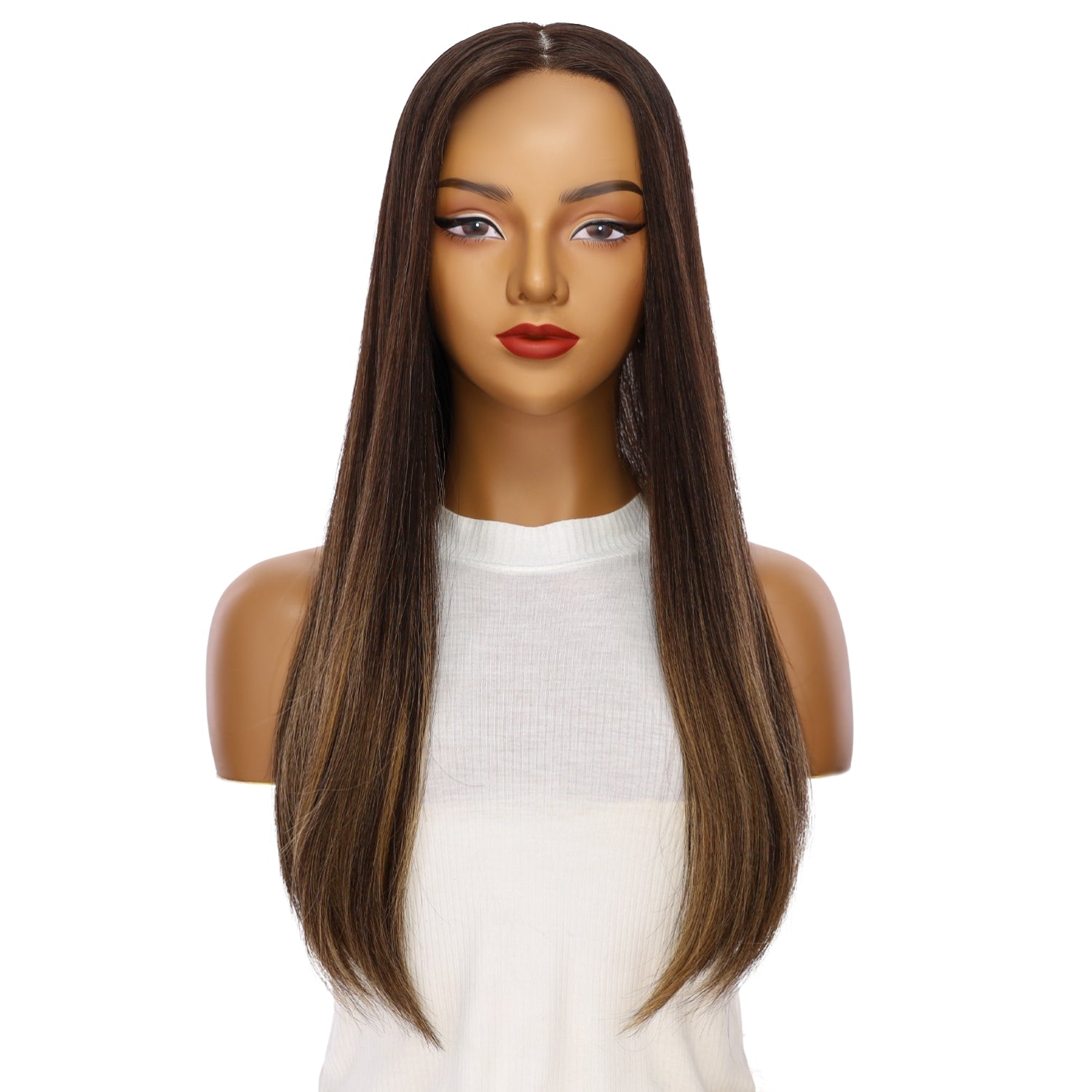 24" Jade Silk Top Topper Dark Brown Balayage