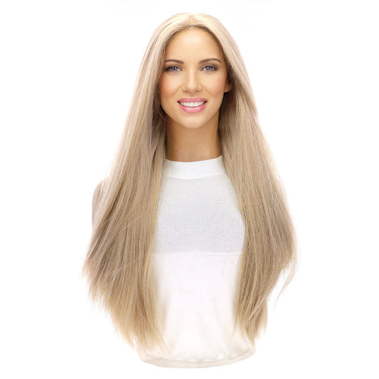 26" Ponytail Silk Top Wig Platinum Blonde w/ No Rooting