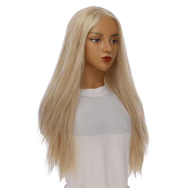 26" Ponytail Silk Top Wig Beige Blonde w/ No Rooting Wavy